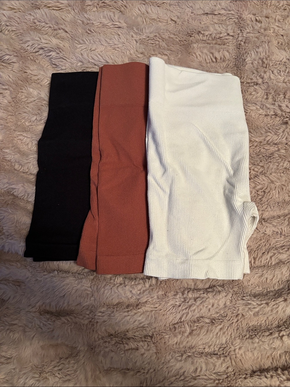 Women’s Ribbed Tank Shorts 3-Pack — Black, Rust, White
